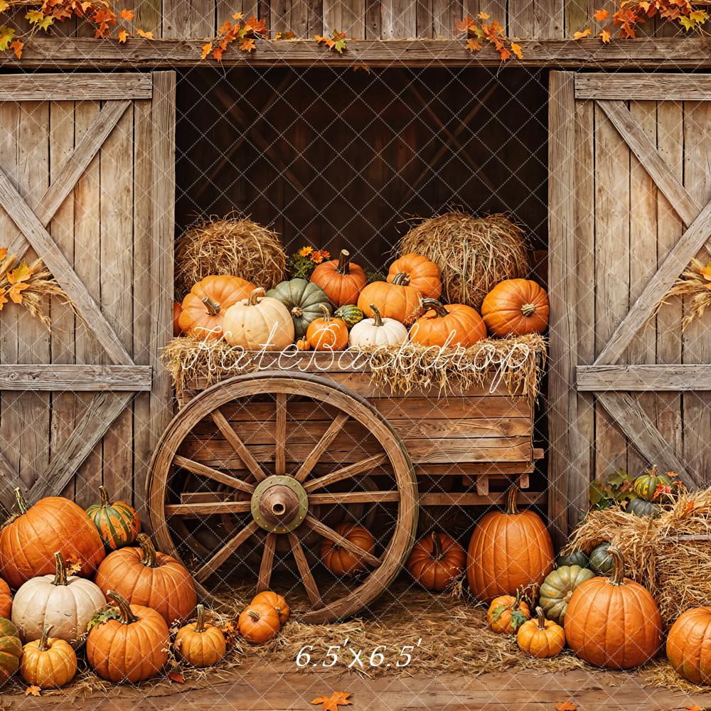 Kate Automne Citrouilles Chariot Grange Porte Toile de fond conçue par Emetselch