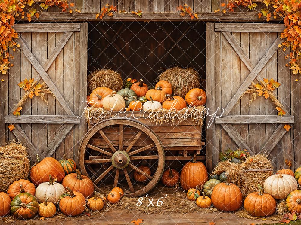 Kate Automne Citrouilles Chariot Grange Porte Toile de fond conçue par Emetselch