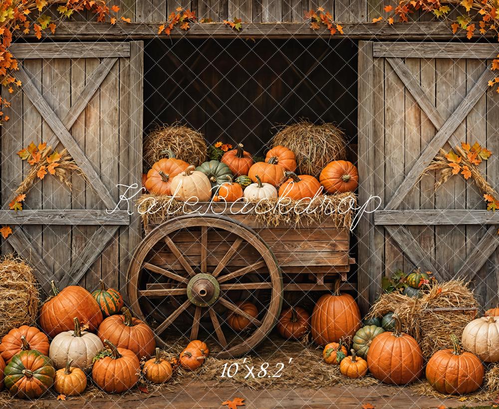 Kate Automne Citrouilles Chariot Grange Porte Toile de fond conçue par Emetselch - Kate Backdrop FR