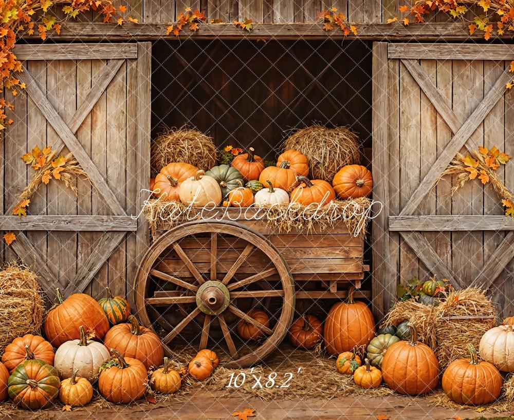 Kate Automne Citrouilles Chariot Grange Porte Toile de fond conçue par Emetselch
