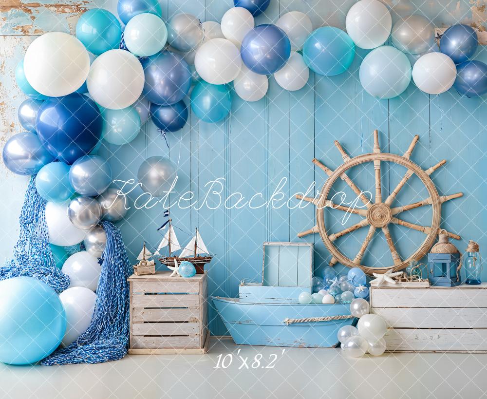 Kate Anniversaire Nautique Ballons Voilier Toile de fond conçue par Emetselch - Kate Backdrop FR
