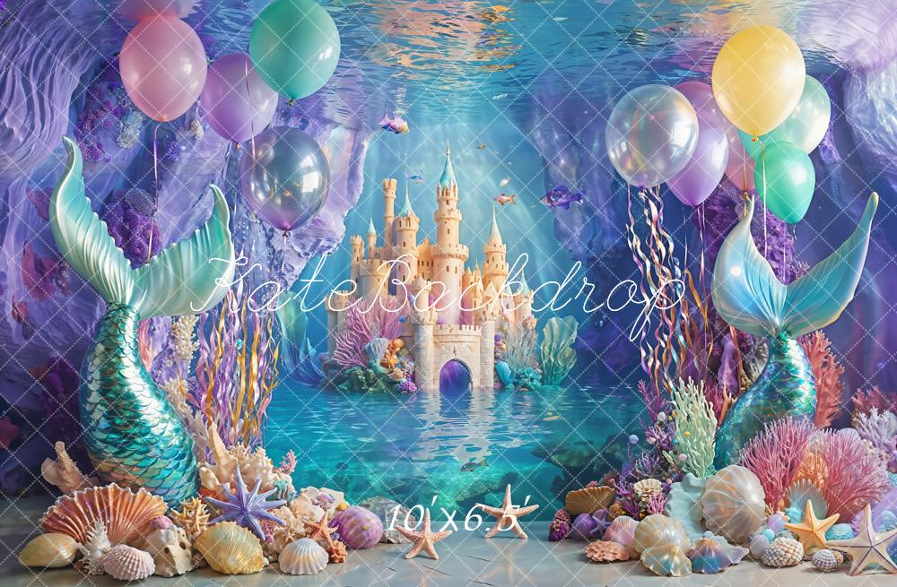 Kate Anniversaire Château Sirène Mer Ballon Toile de fond conçue par Emetselch - Kate Backdrop FR