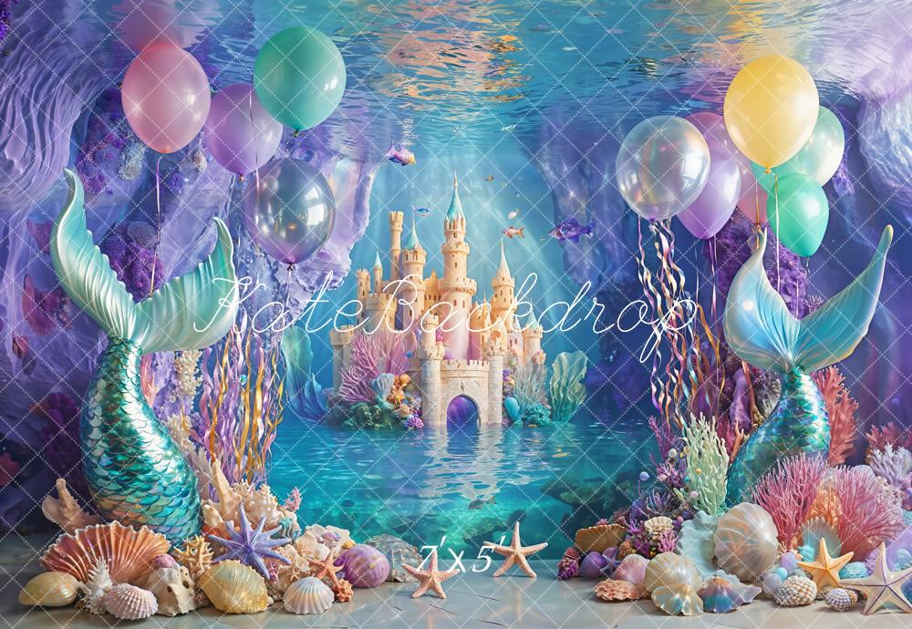 Kate Anniversaire Château Sirène Mer Ballon Toile de fond conçue par Emetselch - Kate Backdrop FR