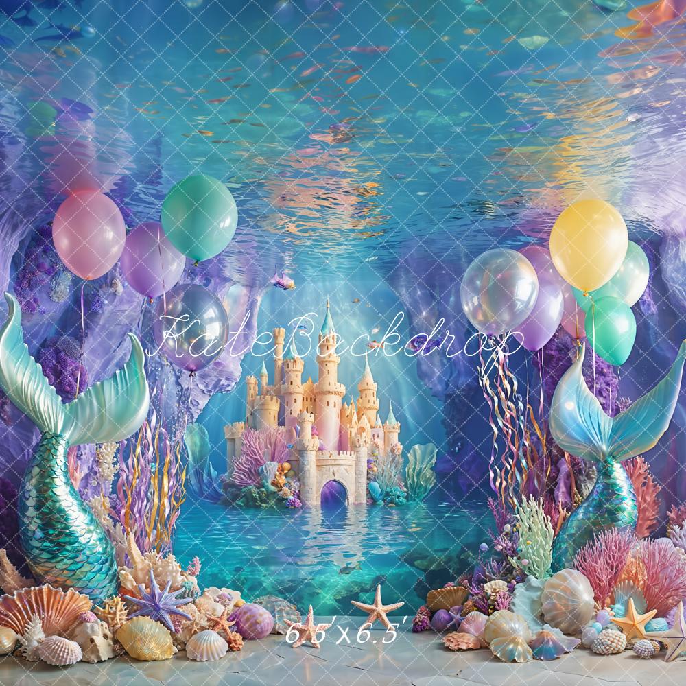 Kate Anniversaire Château Sirène Mer Ballon Toile de fond conçue par Emetselch - Kate Backdrop FR