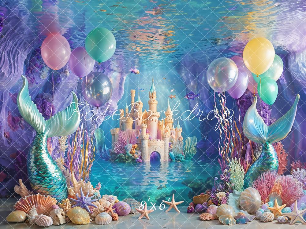 Kate Anniversaire Château Sirène Mer Ballon Toile de fond conçue par Emetselch - Kate Backdrop FR
