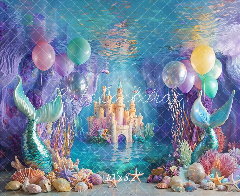 Kate Anniversaire Château Sirène Mer Ballon Toile de fond conçue par Emetselch - Kate Backdrop FR