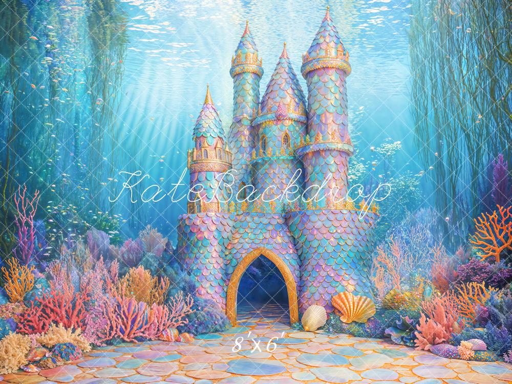 Kate Mer Château Sirène Corail Anniversaire Toile de fond conçue par Emetselch - Kate Backdrop FR
