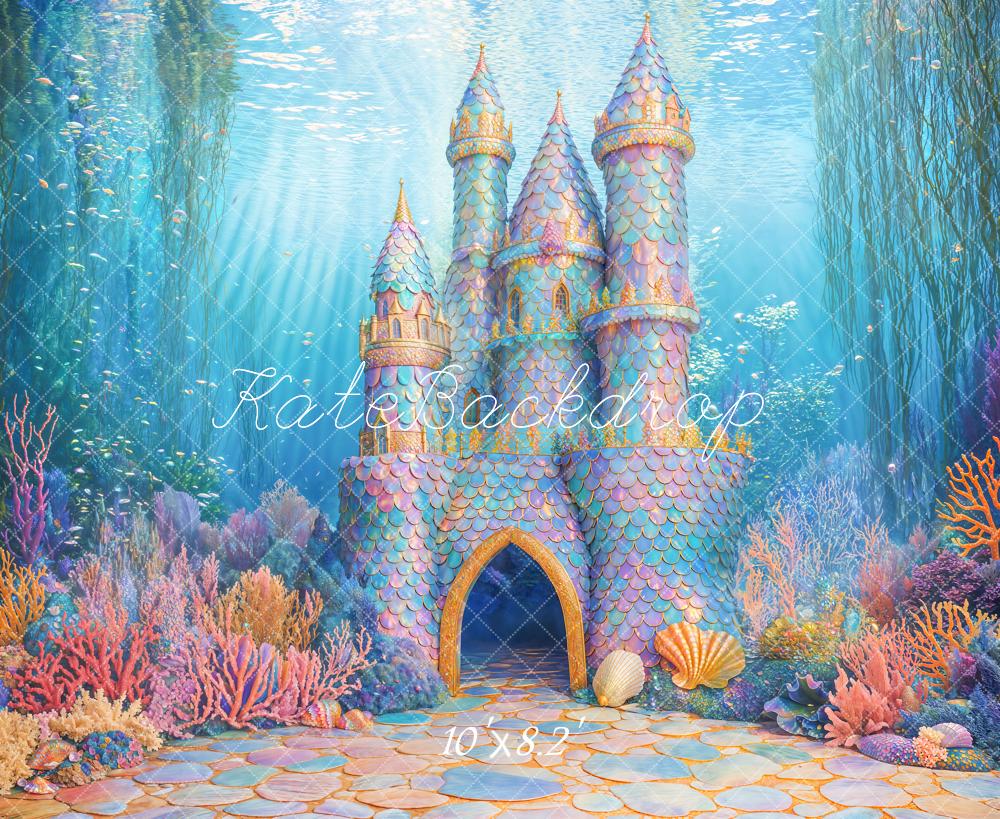 Kate Mer Château Sirène Corail Anniversaire Toile de fond conçue par Emetselch - Kate Backdrop FR