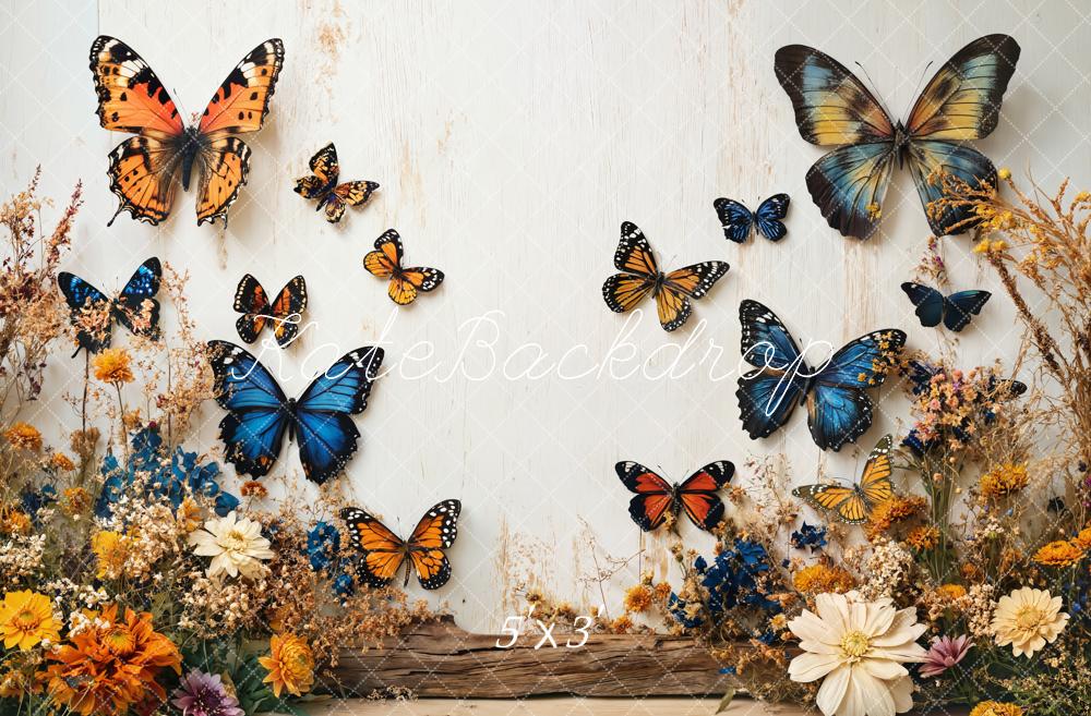 Kate Papillons Fleurs Jardin Mur Blanc Toile de fond conçue par Emetselch - Kate Backdrop FR