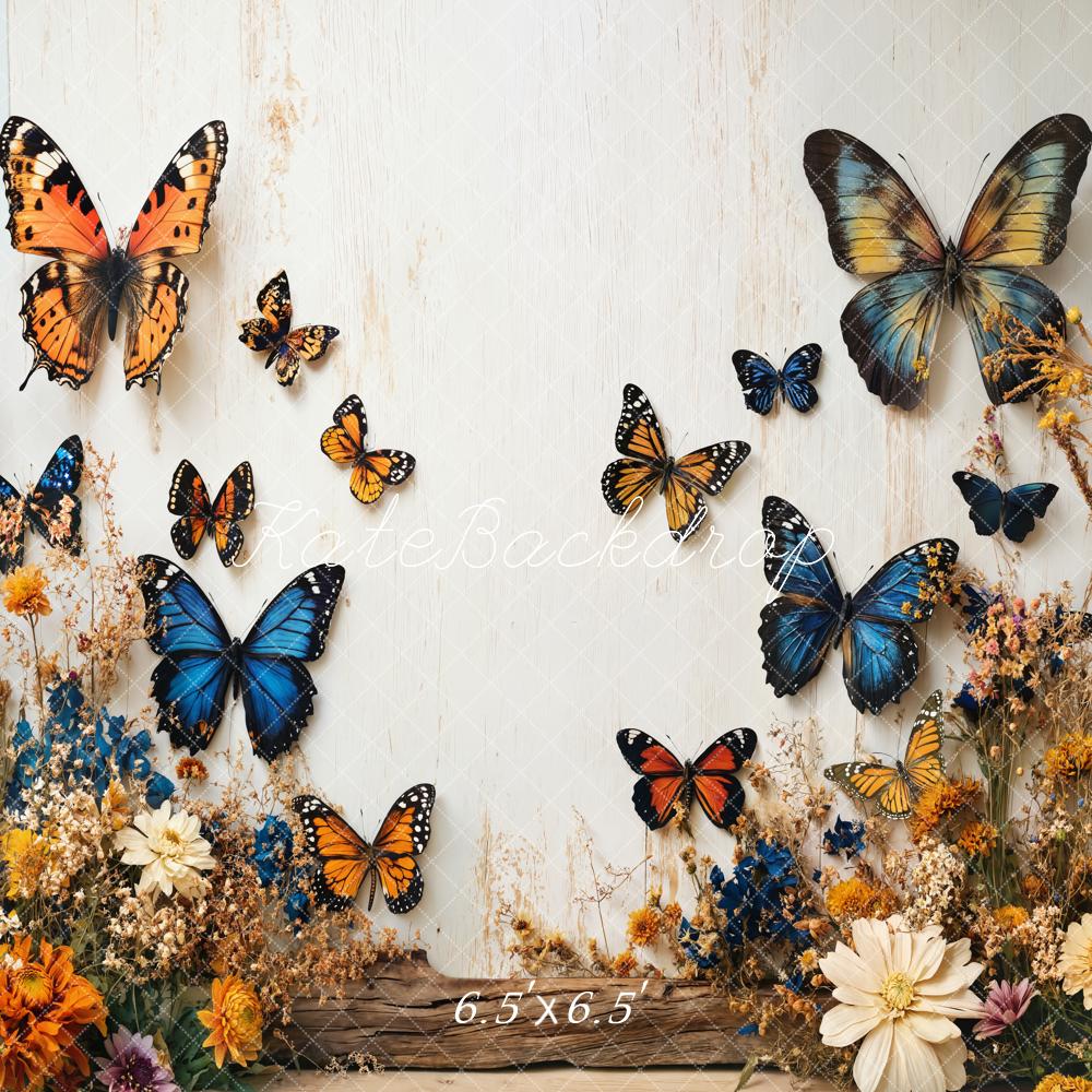 Kate Papillons Fleurs Jardin Mur Blanc Toile de fond conçue par Emetselch - Kate Backdrop FR