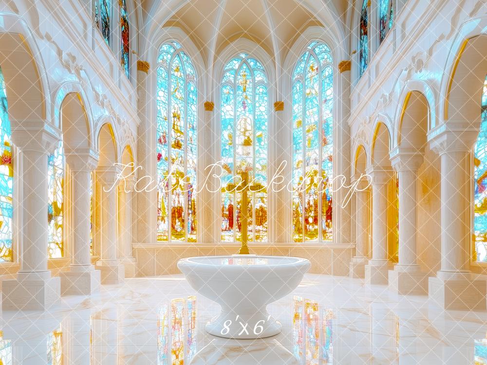 Kate Église Baptême Vitraux Élégant Toile de fond conçue par Mini MakeBelieve - Kate Backdrop FR