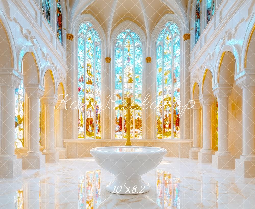 Kate Église Baptême Vitraux Élégant Toile de fond conçue par Mini MakeBelieve - Kate Backdrop FR