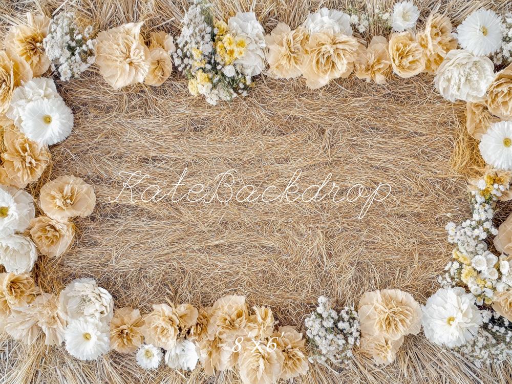 Kate Bohème Fleur Nouveau-né Beige Sol Toile de fond conçue par Mini MakeBelieve - Kate Backdrop FR