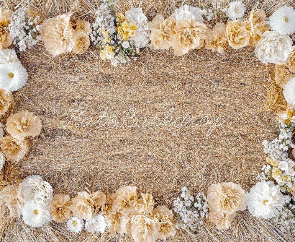 Kate Bohème Fleur Nouveau-né Beige Sol Toile de fond conçue par Mini MakeBelieve - Kate Backdrop FR
