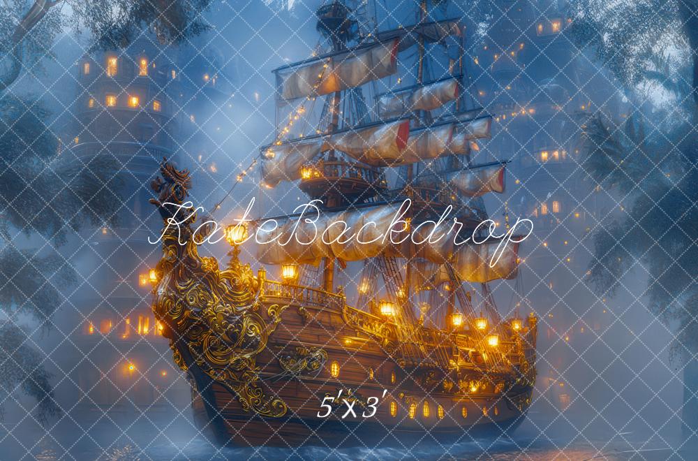 Kate Pirate Bateau Brume Aventure Toile de fond conçue par Mini MakeBelieve - Kate Backdrop FR