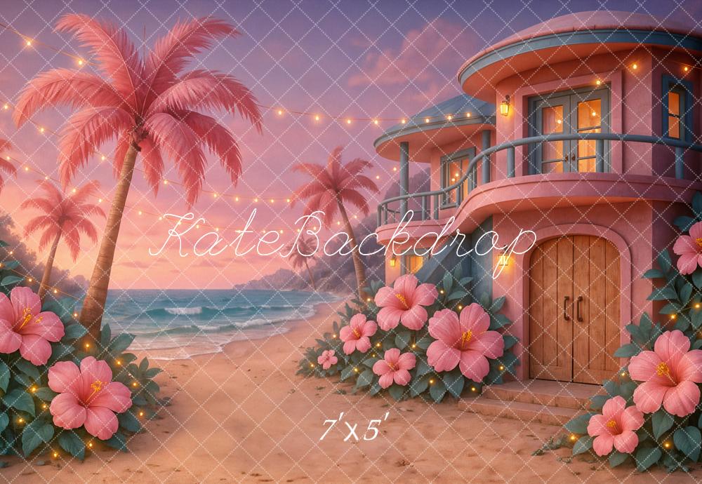 Kate Plage Tropical Maison Rose Fleur Toile de fond conçu par Ashley Paul