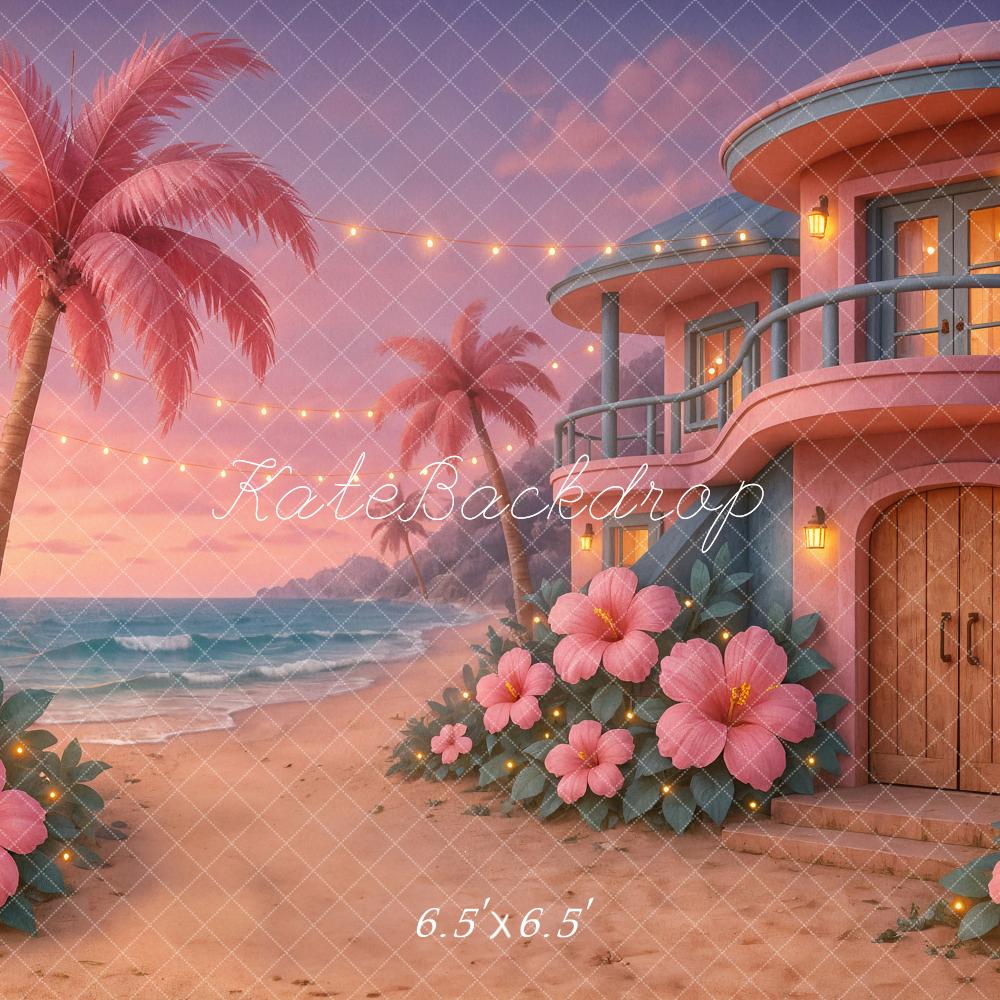 Kate Plage Tropical Maison Rose Fleur Toile de fond conçu par Ashley Paul