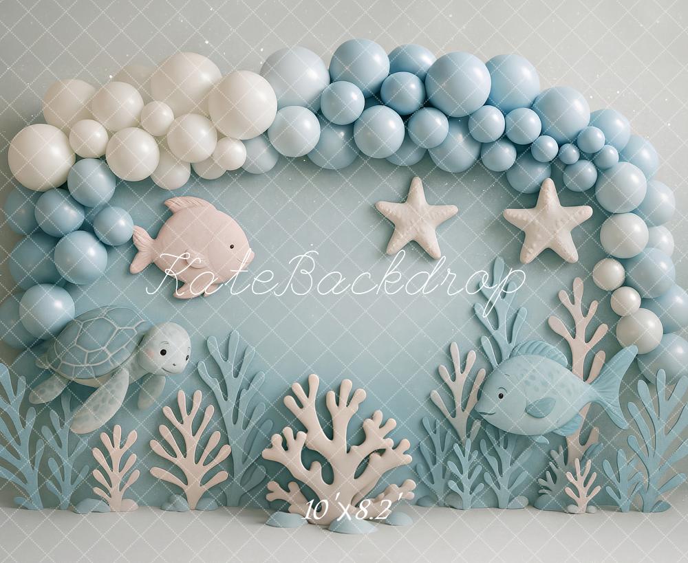 Kate Anniversaire Océan Poisson Tortue Toile de fond conçu par Ashley Paul - Kate Backdrop FR