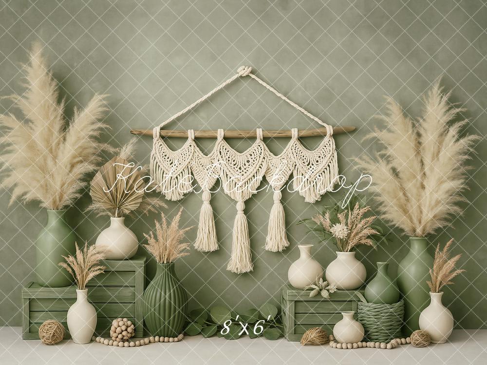 Kate Bohème Fête des Mères Vert Vase Toile de fond conçu par Ashley Paul - Kate Backdrop FR