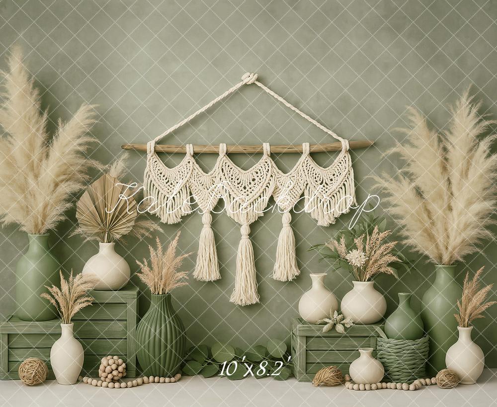 Kate Bohème Fête des Mères Vert Vase Toile de fond conçu par Ashley Paul - Kate Backdrop FR