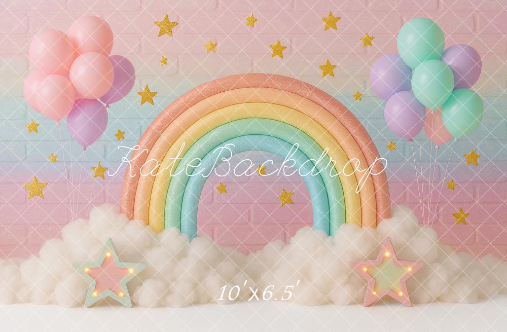 Kate Anniversaire Arc-en-ciel Nuage Ballons Toile de fond conçu par Ashley Paul - Kate Backdrop FR
