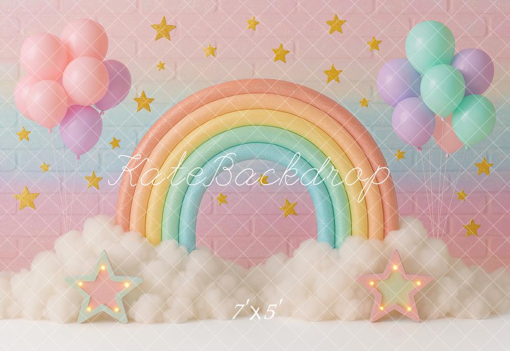 Kate Anniversaire Arc-en-ciel Nuage Ballons Toile de fond conçu par Ashley Paul - Kate Backdrop FR