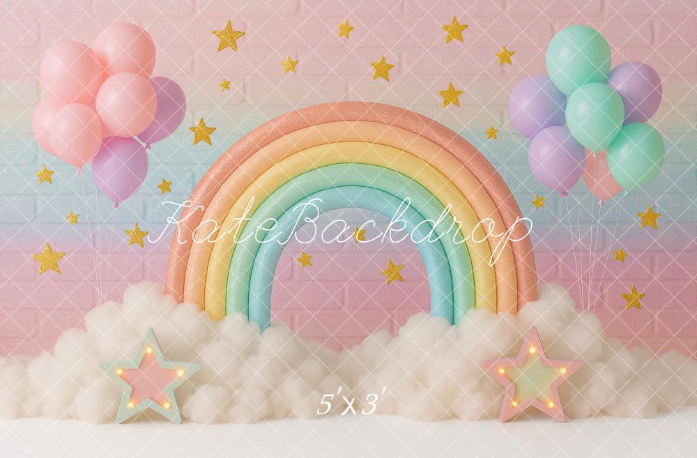 Kate Anniversaire Arc-en-ciel Nuage Ballons Toile de fond conçu par Ashley Paul - Kate Backdrop FR