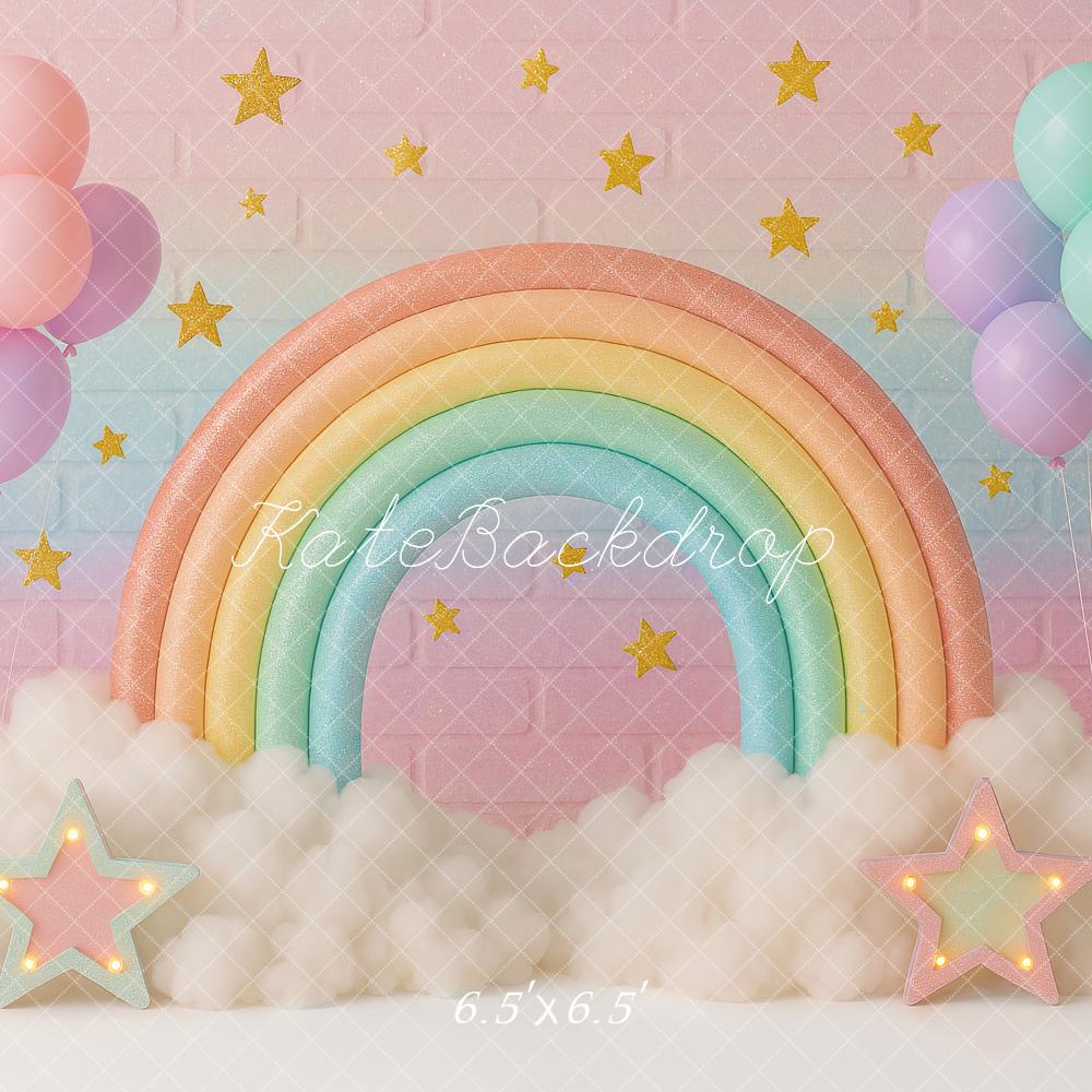 Kate Anniversaire Arc-en-ciel Nuage Ballons Toile de fond conçu par Ashley Paul - Kate Backdrop FR
