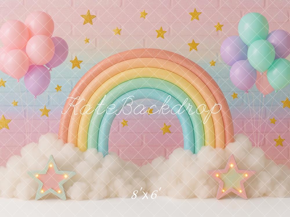 Kate Anniversaire Arc-en-ciel Nuage Ballons Toile de fond conçu par Ashley Paul - Kate Backdrop FR