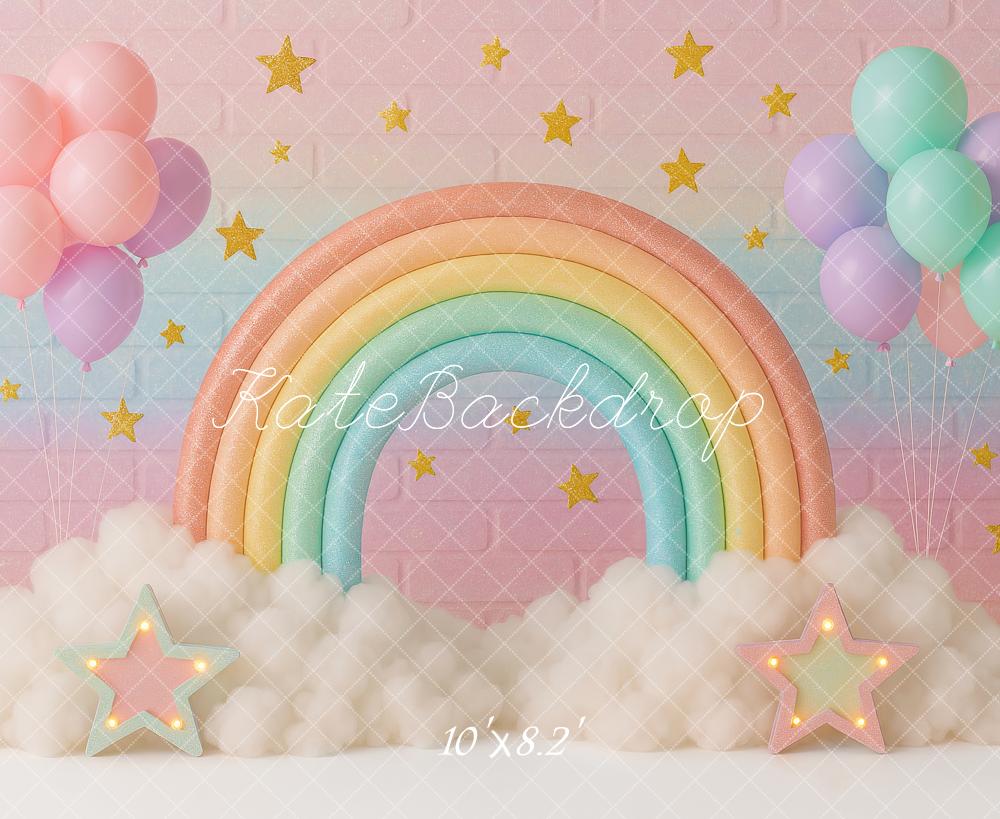 Kate Anniversaire Arc-en-ciel Nuage Ballons Toile de fond conçu par Ashley Paul - Kate Backdrop FR