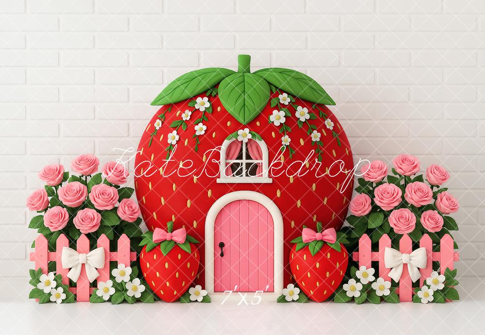 Kate Anniversaire Fraise Maison Fleur Toile de fond conçu par Ashley Paul - Kate Backdrop FR