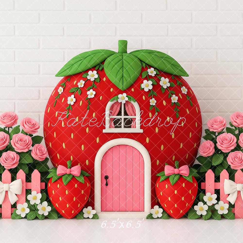 Kate Anniversaire Fraise Maison Fleur Toile de fond conçu par Ashley Paul - Kate Backdrop FR