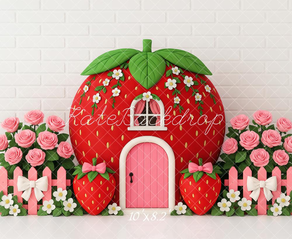 Kate Anniversaire Fraise Maison Fleur Toile de fond conçu par Ashley Paul - Kate Backdrop FR