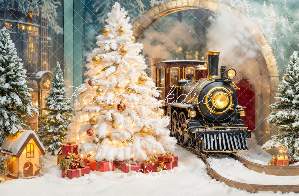 Kate Sapin de Noël Train Polaire Neige Toile de fond conçue par Emetselch