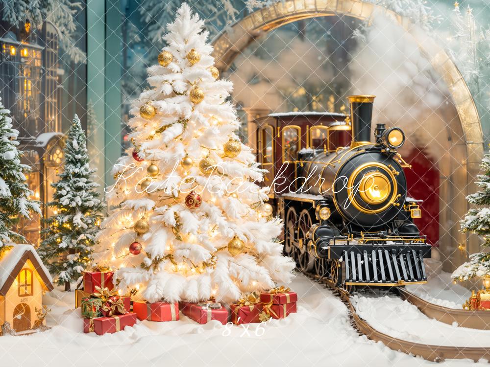 Kate Sapin de Noël Train Polaire Neige Toile de fond conçue par Emetselch