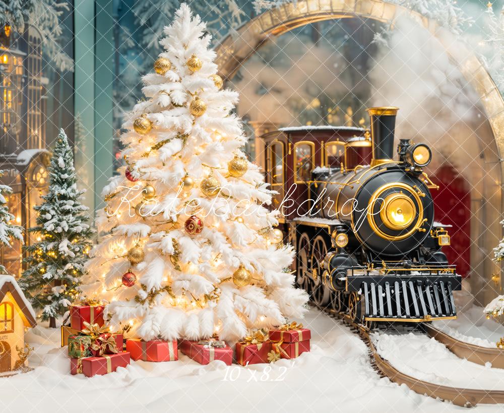 Kate Sapin de Noël Train Polaire Neige Toile de fond conçue par Emetselch