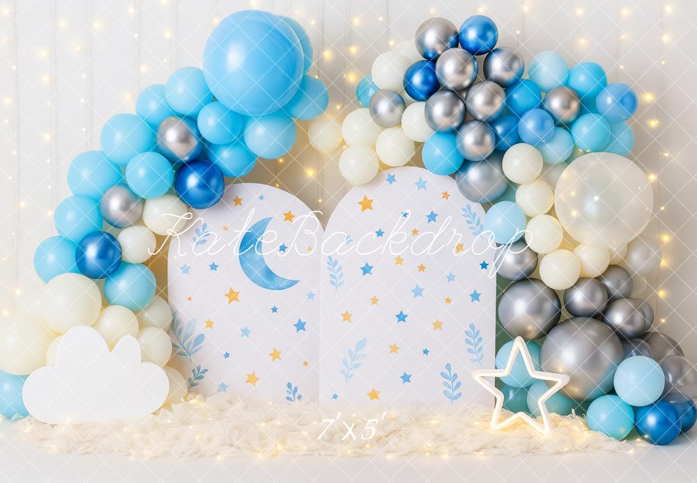 Kate Anniversaire Lune Étoiles Ballon Lumières Toile de fond conçue par Patty Roberts - Kate Backdrop FR