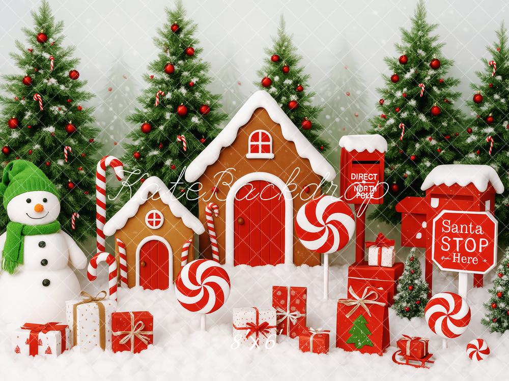 Kate Noël Pain d'épices Bonbons Neige Toile de fond conçue par Patty Roberts - Kate Backdrop FR