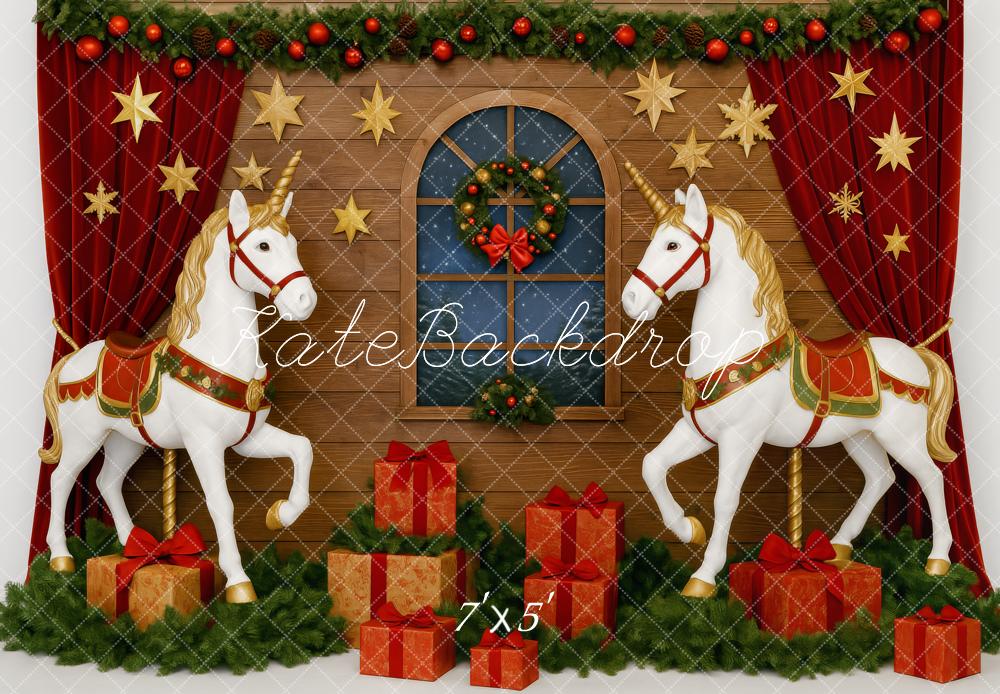 Kate Noël Licorne Cadeaux Fenêtre Toile de fond conçue par Patty Roberts - Kate Backdrop FR