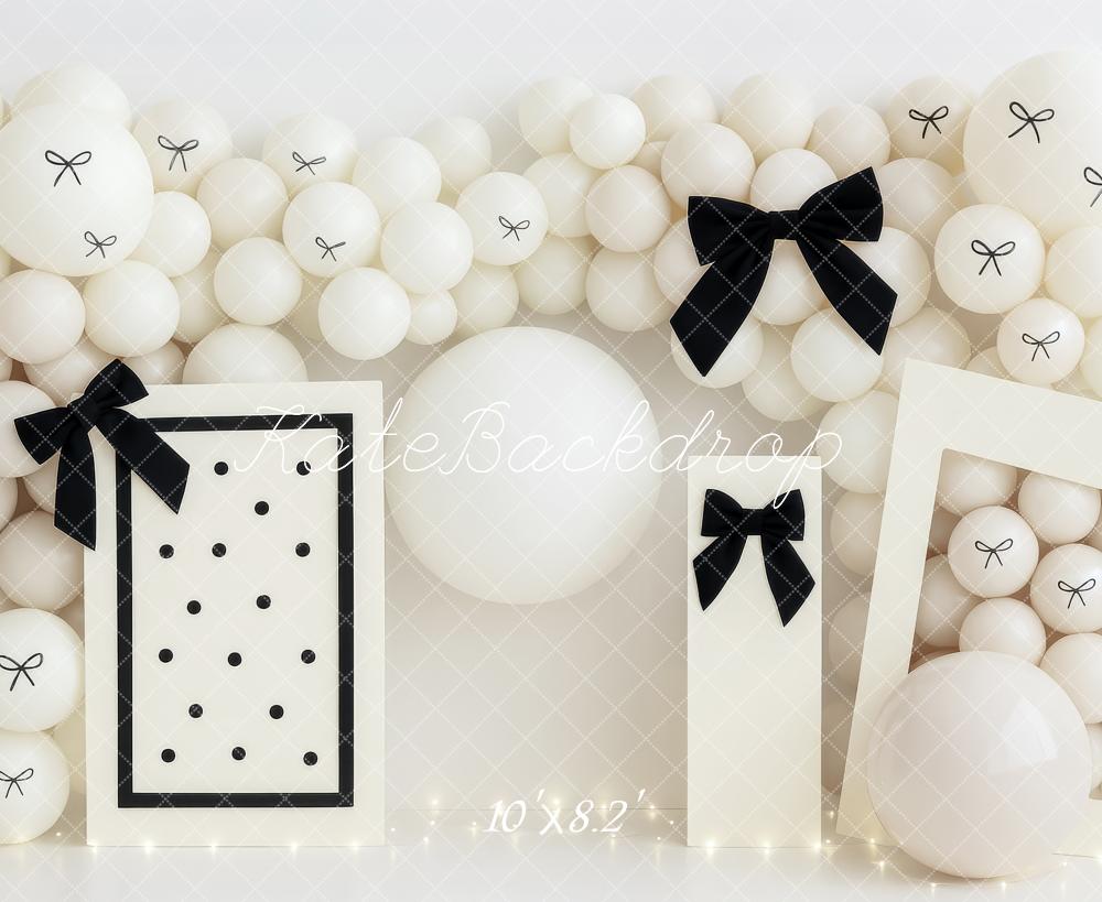 Kate Anniversaire Ballons Mode Blanc Toile de fond conçue par Patty Roberts - Kate Backdrop FR