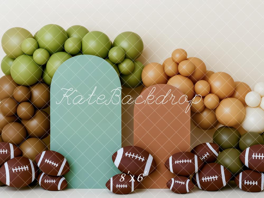 Kate Anniversaire Football Ballon Arche Toile de fond conçue par Patty Roberts - Kate Backdrop FR