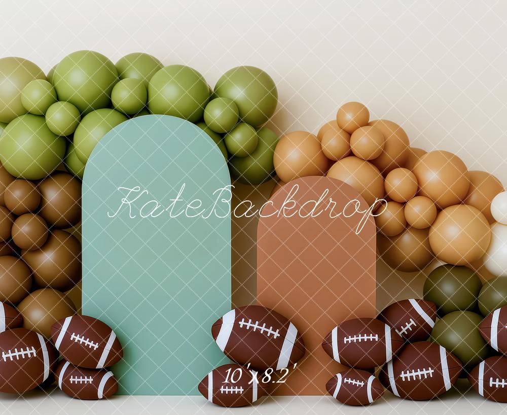 Kate Anniversaire Football Ballon Arche Toile de fond conçue par Patty Roberts - Kate Backdrop FR
