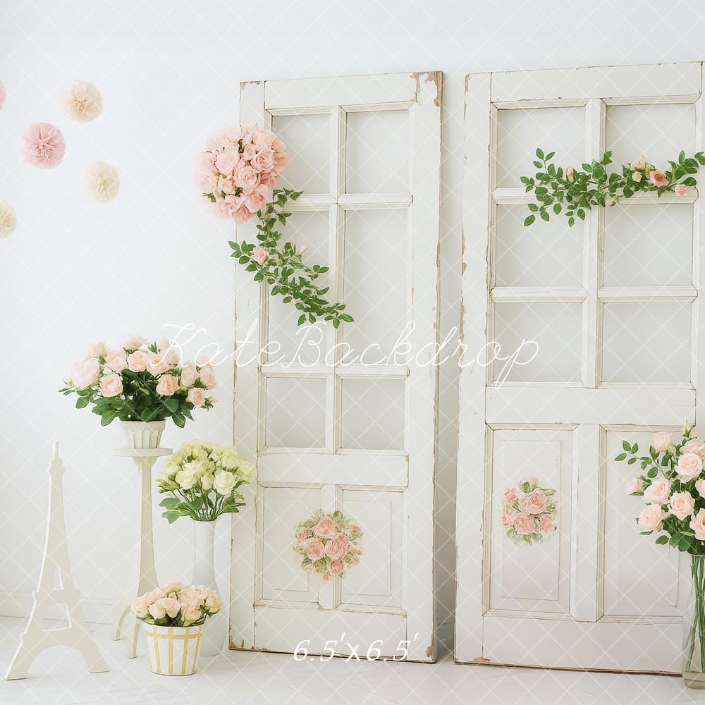 Kate Élégant Fleurs Portes Vintage Blanc Toile de fond conçue par Patty Roberts - Kate Backdrop FR