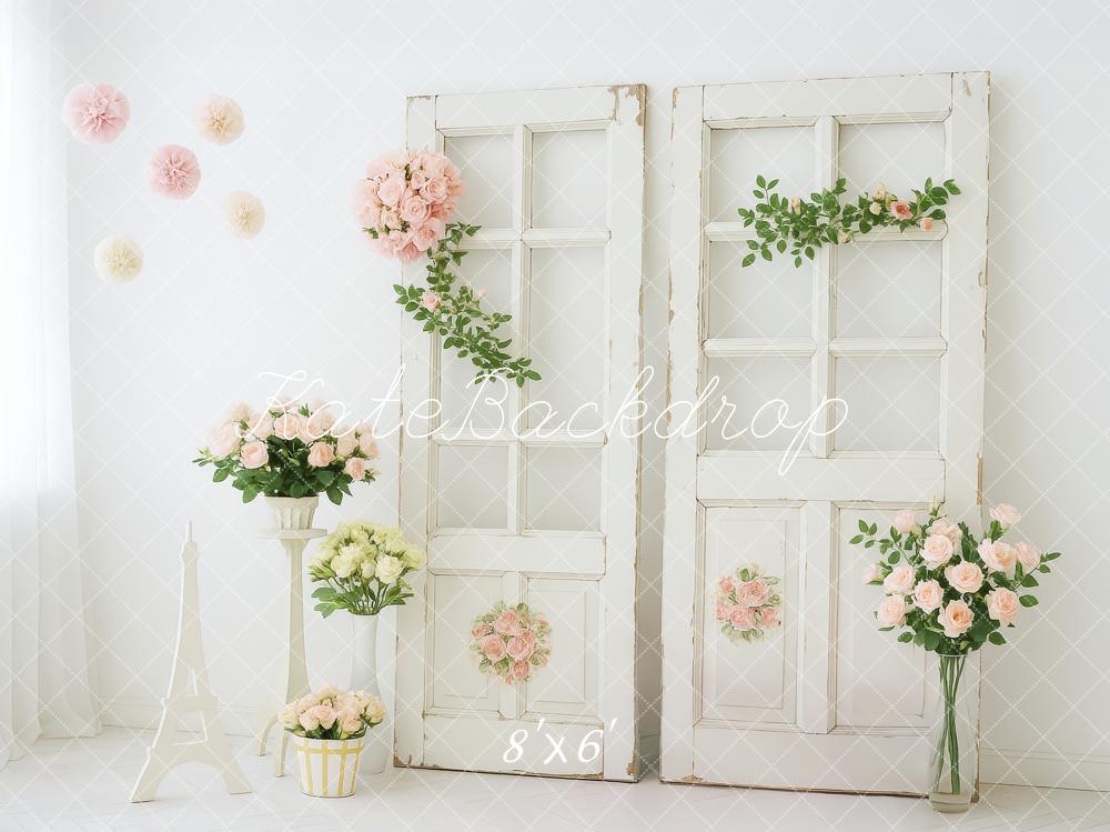 Kate Élégant Fleurs Portes Vintage Blanc Toile de fond conçue par Patty Roberts - Kate Backdrop FR