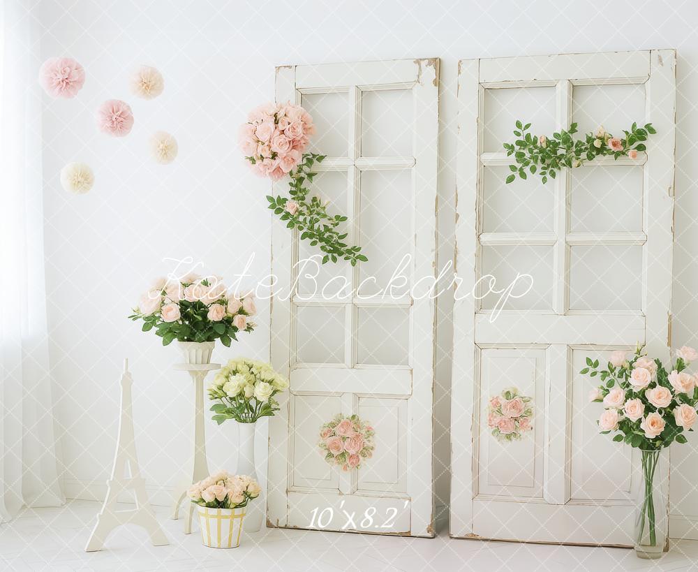 Kate Élégant Fleurs Portes Vintage Blanc Toile de fond conçue par Patty Roberts - Kate Backdrop FR