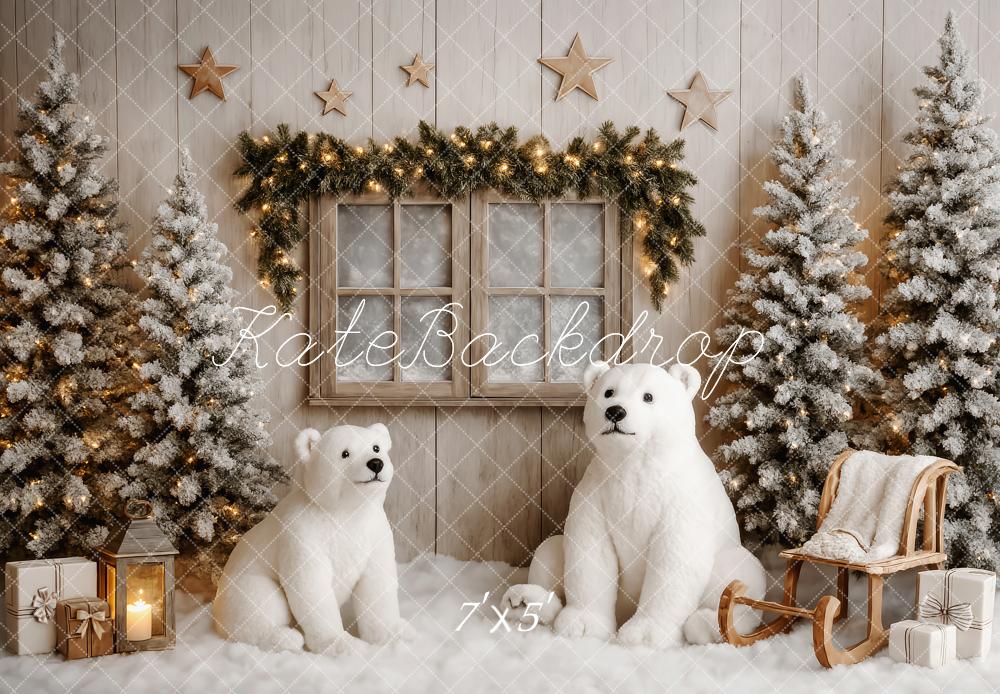 Kate Sapin de Noël Ours Polaire Fenêtre Toile de fond conçue par Patty Roberts - Kate Backdrop FR