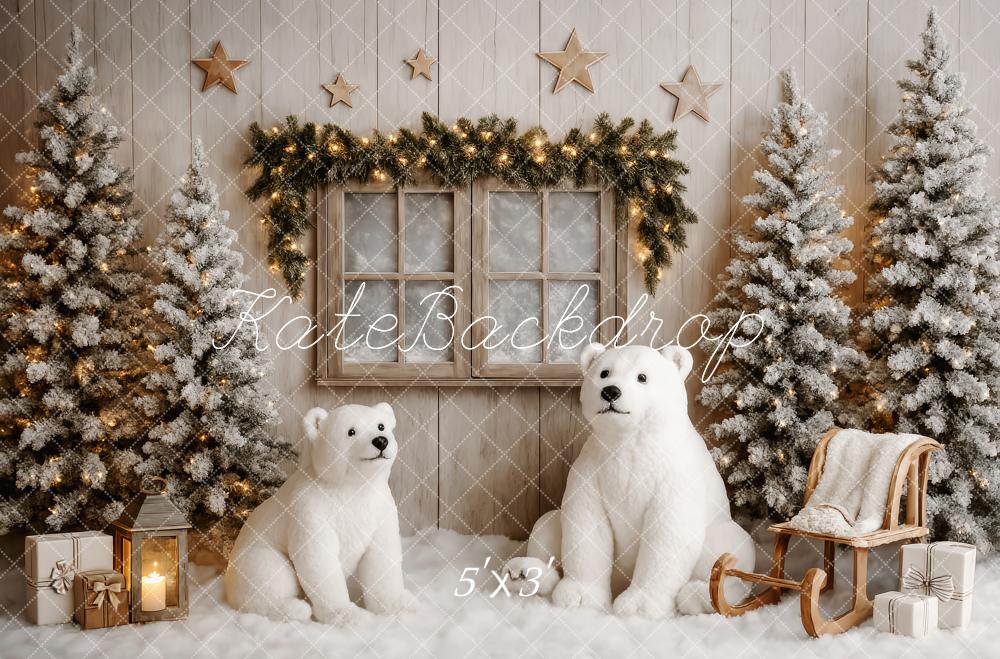 Kate Sapin de Noël Ours Polaire Fenêtre Toile de fond conçue par Patty Roberts - Kate Backdrop FR