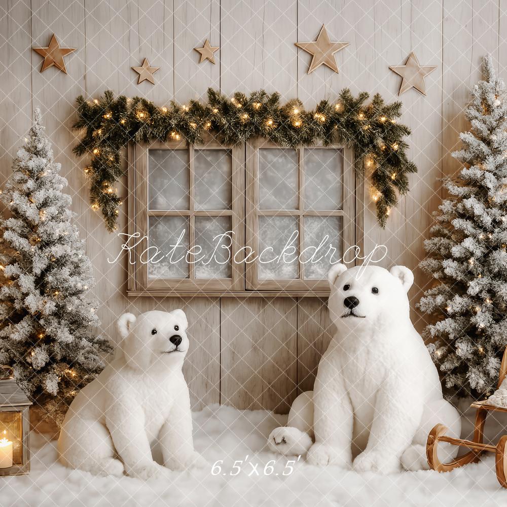 Kate Sapin de Noël Ours Polaire Fenêtre Toile de fond conçue par Patty Roberts - Kate Backdrop FR