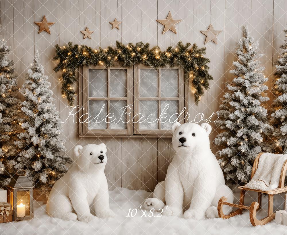 Kate Sapin de Noël Ours Polaire Fenêtre Toile de fond conçue par Patty Roberts - Kate Backdrop FR