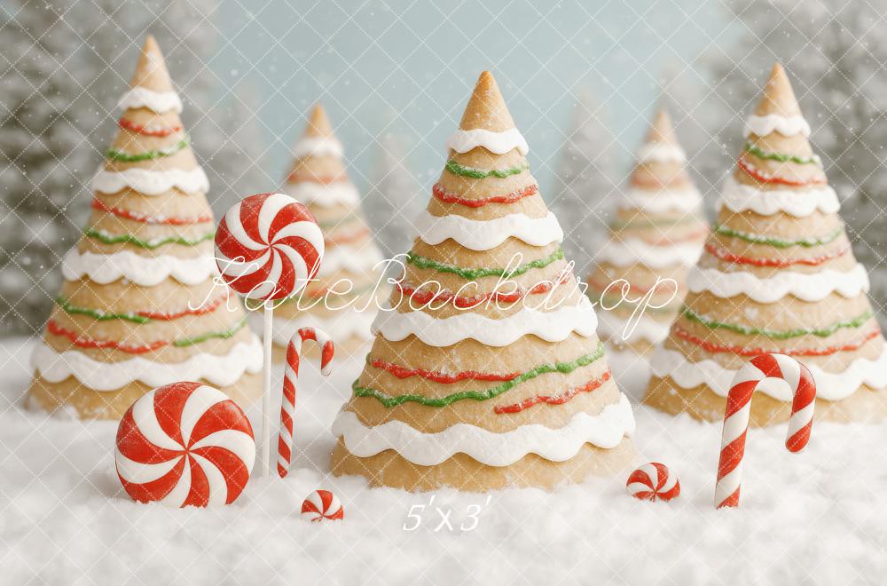 Kate Sapin de Noël Bonbon Biscuits Neige Toile de fond conçue par Patty Roberts - Kate Backdrop FR